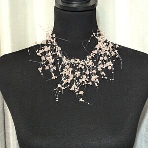 Pink Beaded Waterfall Chunky Statement Necklace/Choker
